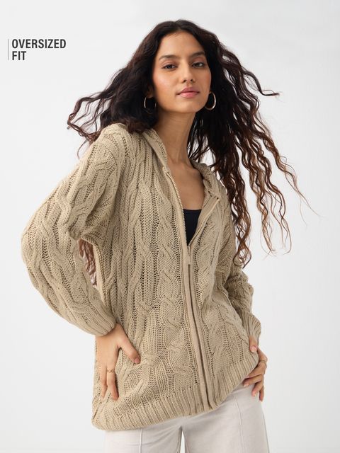 Hooded Sweater: Beige Biscuit  