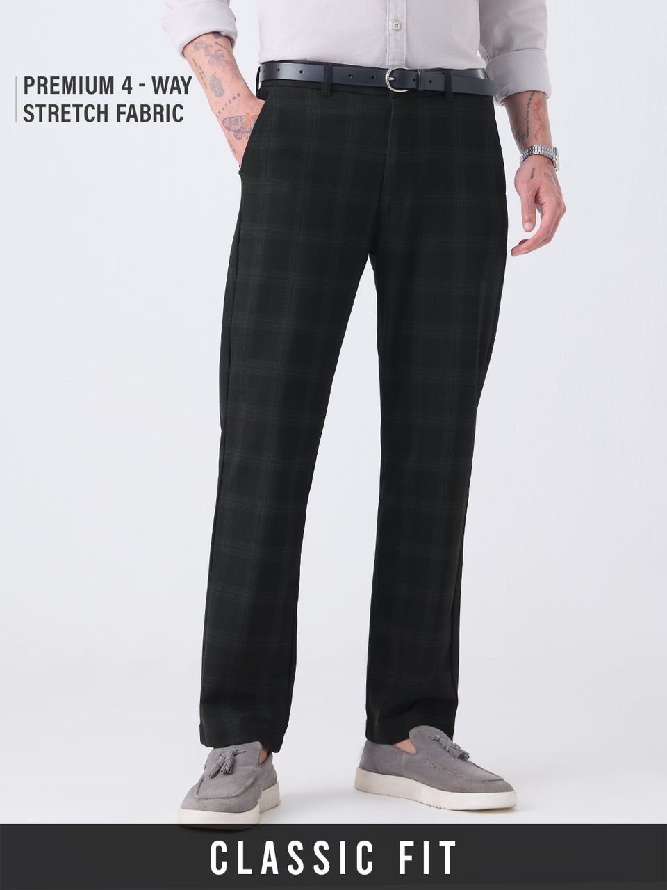 Men's Classic Fit Pants: Black Checks