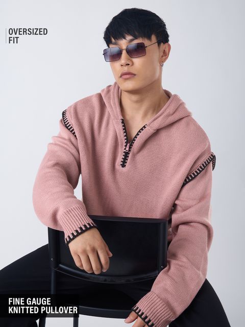 Hooded Sweater: Dusty Rose Oversized Pullovers